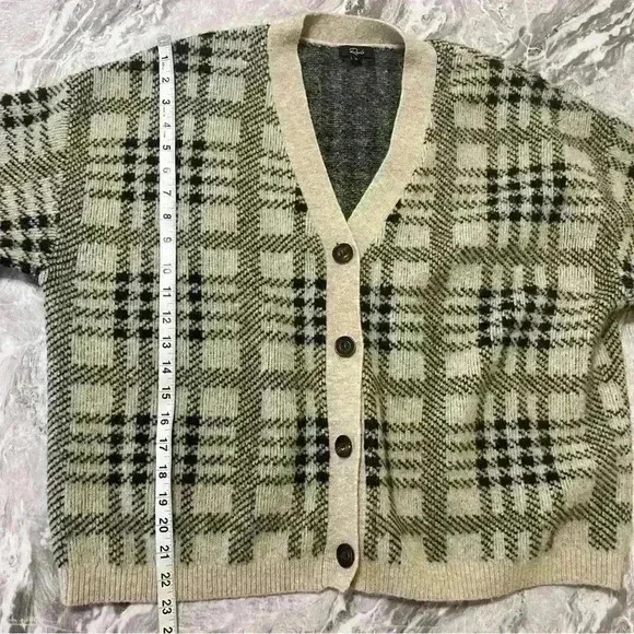 Rails Women's Plaid Cardigan Sweater Ivory Black Size XL Wool Winter Preppy - Picture 5 of 11